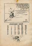 712908 Blad JANUARI 1945 van de ‘Mosquito-Kalender 1945’, uitgegeven door de illegale uitgeverij ‘Het Stichtse ...